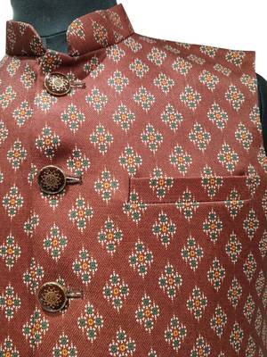 Maroon print dupon art silk nehru jaket 4
