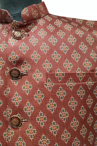 Maroon print dupon art silk nehru jaket