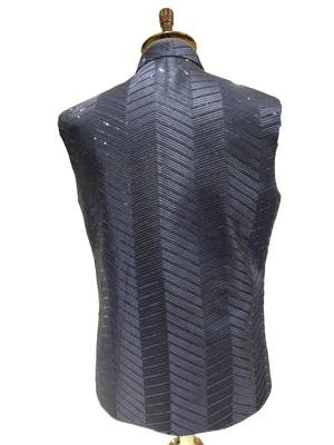 Navy blue sequin embroidery art silk nehru jaket 3