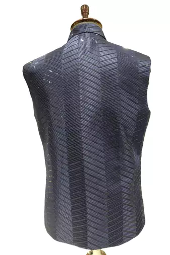 Navy blue sequin embroidery art silk nehru jaket