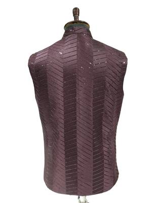 Wine sequin embroidery art silk nehru jaket 3