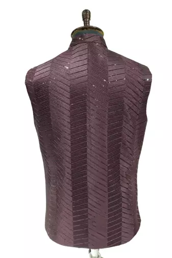 Wine sequin embroidery art silk nehru jaket