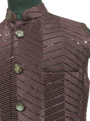 Wine sequin embroidery art silk nehru jaket 4
