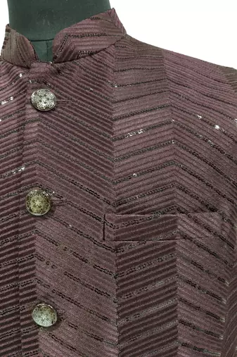 Wine sequin embroidery art silk nehru jaket