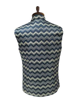 Navy blue chevron zigzag pattern art silk nehru jaket 3