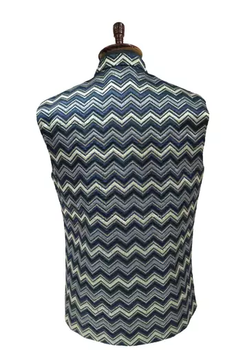 Navy blue chevron zigzag pattern art silk nehru jaket