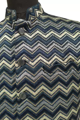 Navy blue chevron zigzag pattern art silk nehru jaket