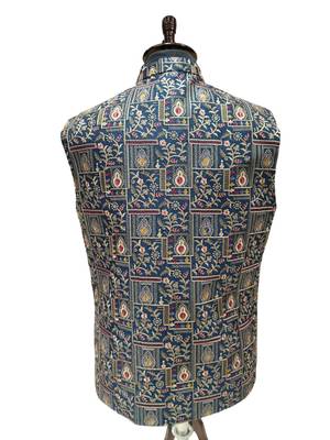 Indigo blue regal heritage art silk nehru jaket 4