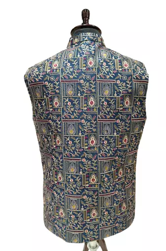Indigo blue regal heritage art silk nehru jaket