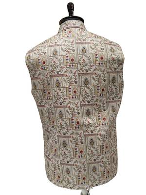 Beige regal heritage art silk nehru jaket 3