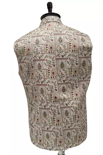 Beige regal heritage art silk nehru jaket