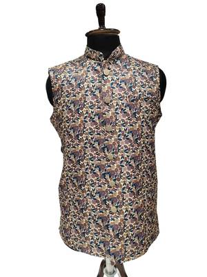 Multicolor vibrant all-over floral print art silk nehru jaket 2