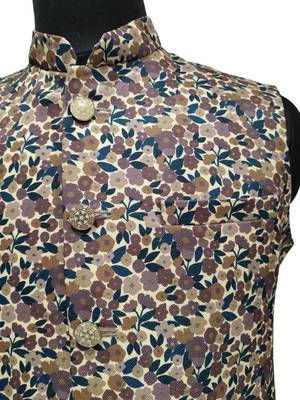 Multicolor vibrant all-over floral print art silk nehru jaket 4