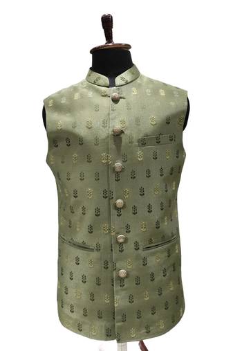 Mehndi green sage regalia art silk nehru jaket