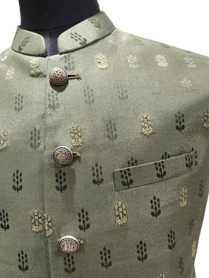 Mehndi green sage regalia art silk nehru jaket 3