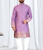 Majestic purple silk jacquard designer kurta with cotton pajama for men