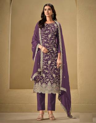 Puprleembroderied silk salwar suit 1