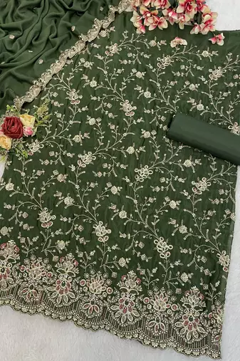 Mehndi embroderied silk salwar suit