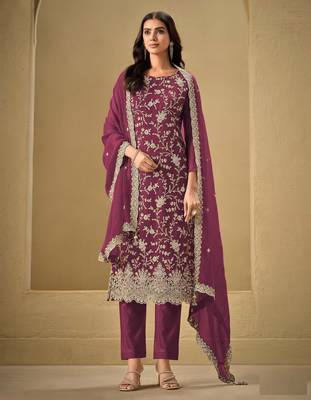 Maroon embroderied silk salwar suit 1