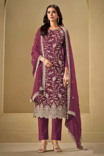 Maroon embroderied silk salwar suit