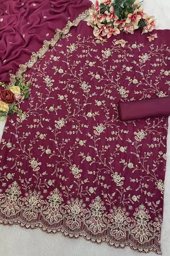 Maroon embroderied silk salwar suit