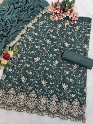 Teal green embroderied silk salwar suit 2