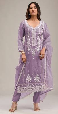 Light-lavender embroderied silk salwar suit 1