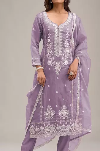 Light-lavender embroderied silk salwar suit
