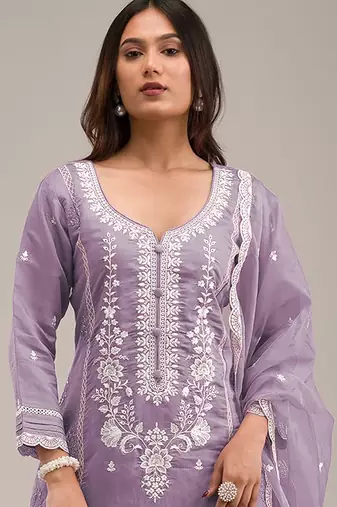 Light-lavender embroderied silk salwar suit