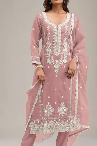 Peach embroderied silk salwar suit