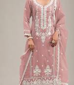 Peach embroderied silk salwar suit