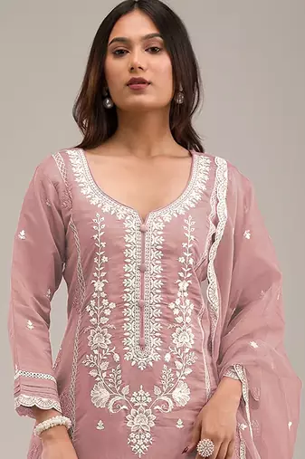 Peach embroderied silk salwar suit