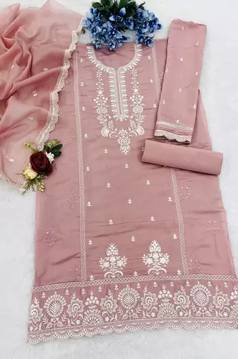 Peach embroderied silk salwar suit