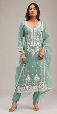 Light-green embroderied silk salwar suit 1