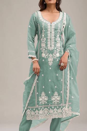 Light-green embroderied silk salwar suit