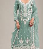 Light-green embroderied silk salwar suit