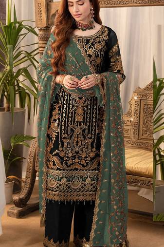 Black embroderied silk palazzo suit