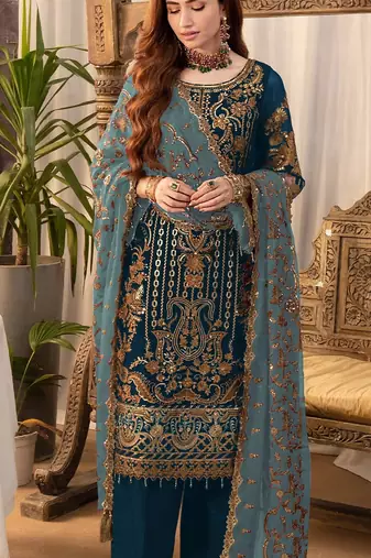 Navy blue embroderied silk palazzo suit
