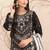 Black embroderied cotton semi-stitched salwar suit