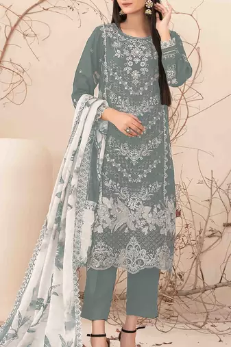 Grey embroderied cotton salwar suit