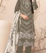Olive embroderied cotton salwar suit