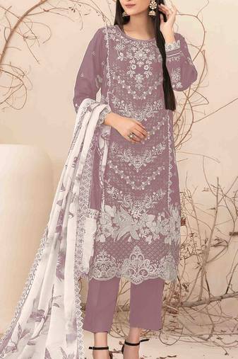 Pink embroderied cotton salwar suit