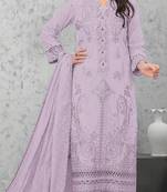 Lavender embroderied cotton semi-stitched salwar suit