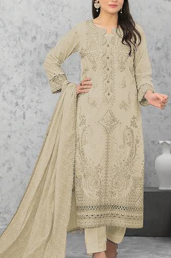 Cream embroderied cotton salwar suit