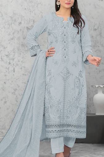 Light-aquablue embroderied cotton salwar suit
