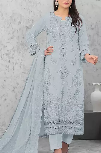 Light-aquablue embroderied cotton salwar suit