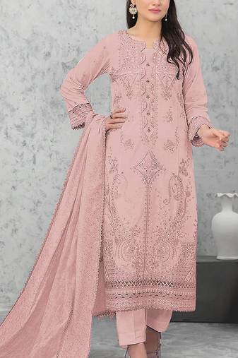 Light-pink embroderied cotton salwar suit