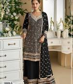 Black embroderied faux georgette palazzo suit