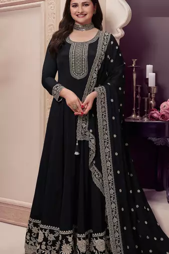 Black embroderied silk anarkali suit