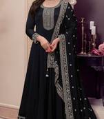 Black embroderied silk anarkali suit